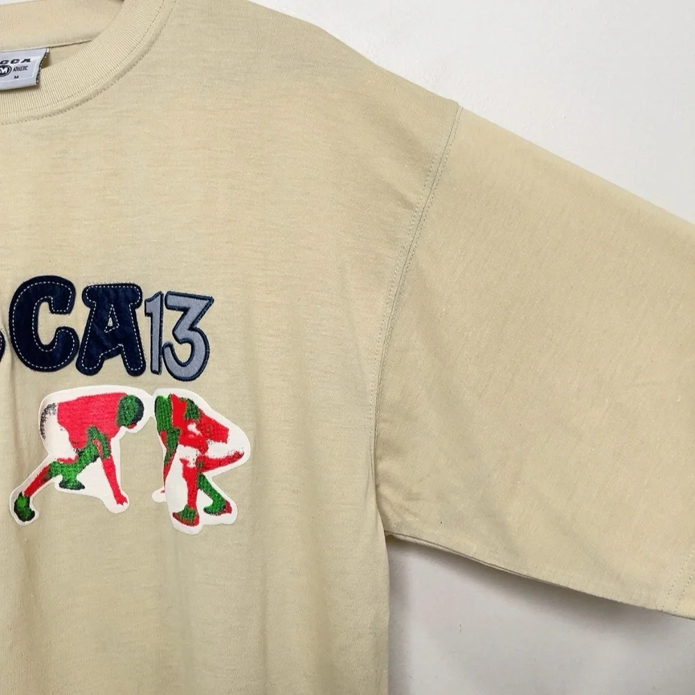 Mecca Mens Medium Short Sleeve Vintage Embroidered Print Logo Tshirt - Picture 6 of 11